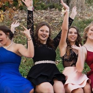 Lace Long Sleeve Black Short Layered Dress